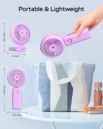 Portable Handheld Misting Fan, USB Rechargeable, Foldable with Water Tank, 3 Speeds, for Travel and Outdoors (purple) - color: purple