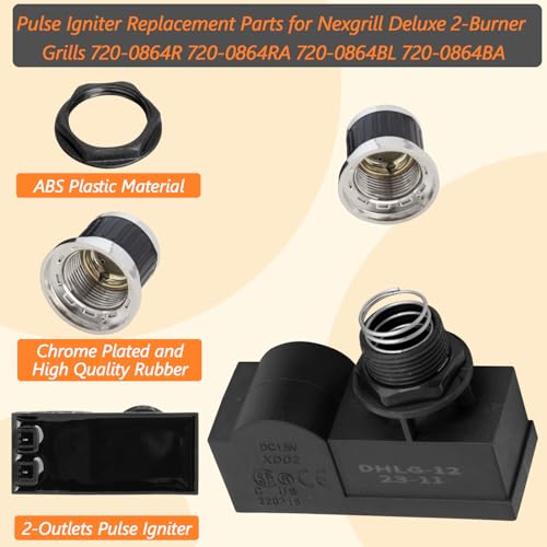 BQMAX 2 Outlets Grill Igniter for Nexgrill 2 Burner 720-0864R 720-0864RA | 2-Outlets AA Push-Button Switch Igniter for Nexgrill 720-0864BL 720-0864BA, Grill Igniter for Nexgrill Igniter Replacement - size: 1.16"×3"(2-Outlets)