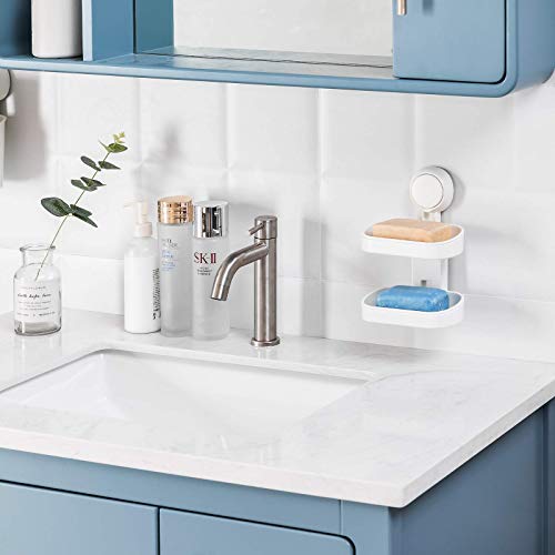 LEVERLOC Soap Holder, Soap Dish for Shower, Suction Cup Bar Soap Holder - style: 2 tiers White