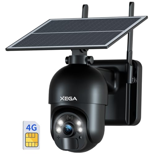 Xega 4G LTE Cellular Security Camera Built-in SIM Card No Wi-Fi Camera | 2K HD Wireless Camera Outdoor Solar Color Night Vision PTZ 360° View, Smart PIR Motion Detection, 2-Way Talk, No WiFi, IP66 - color: Black