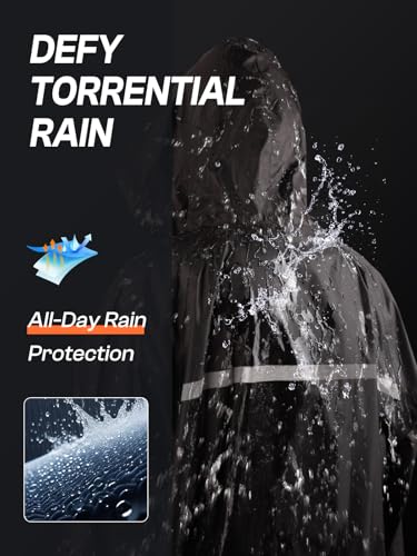Mens Long Hooded Safety Rain Jacket Waterproof Emergency Raincoat Poncho - color: Black, size: Small