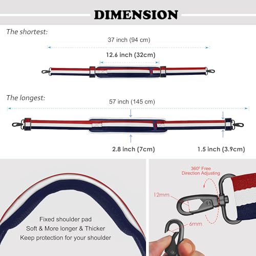 ZINZ Bag Shoulder Strap, Padded Adjustable Shoulder Strap Replacement - color: Stripes-buwrd, size: 57"