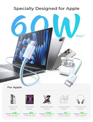 LISEN USB C Cable, 5-Pack [3.3/3.3/6.6/6.6/10FT] USBC to USBC Cable for iPhone 16e 15 Pro Max Charger Cord, 60W (3.1A) C to C Cable Fast Charging for Samsung S25/S24/23, Switch 2, iPad, MacBook - color: Multicolored, size: 3.3+3.3+6.6+6.6+10FT