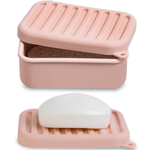 Portable Leakproof Travel Soap Case, Silicone Travel Soap Case, Compact Soap Holder with Drainage Layer, Travel Soap Holder for Camping, Gym, Outdoor (Coral-Red) - color: Coral-red