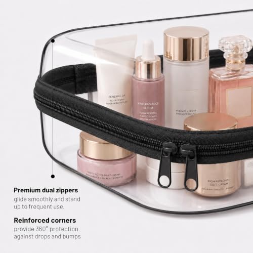 3 Pack Clear Hard Shell Zipper Case (1XL + 1L + 1M, Black) | Travel Toiletry Bag, Waterproof 1.2mm PET Hard Plastic Pouches, Organizer Box for Makeup, Toy, Snack, Stationery, Diaper - color: Black(XL+L+M)