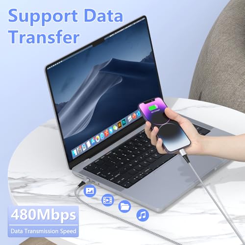 16FT Extra Long USB C to Lightning Charger Cable for iPhone,Apple MFi Certified Charger Cord, Nylon Braided Sync Data Charge Cord for iPhone 14 Pro Max/14/13Pro/12/11/X/XS/XR/iPad-Silver - color: Grey