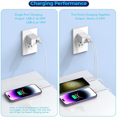 USB C Charger Block, 3Pack 20W Dual Port USB C Wall Charger Plug | Fast Charging Adapter USB A Quick Charging Brick Plug for iPhone Air/17 ProMax/16E/16 ProMax/16Plus/15/14/13,iPad Pro,AirPods - color: White