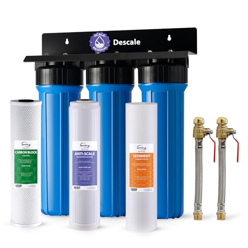iSpring WGB32B-DS+AHPF12MNPT16X2 Anti-Scale Whole House Water Filter System w/ 3/4'' Push-Fit Stainless Steel Hose Connectors, Reduces Sediment, Scale, Chlorine, Corrosion Water Descaler Filter - style: Anti-Scale