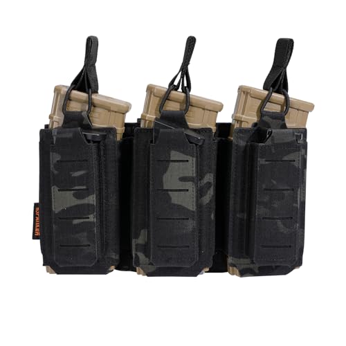 EXCELLENT ELITE SPANKER Tactical Open-Top Single/Double/Triple Molle Mag Pouch for Pistol Mag Pouch Tactical Bag Accessories Holder - color: Triple-Multicam Black