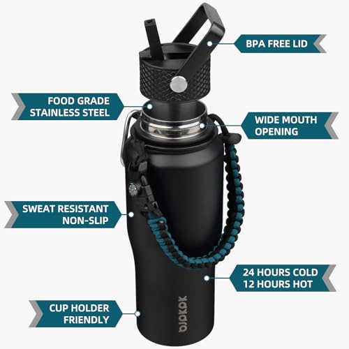 BJPKPK 23oz Insulated Water Bottle with Straw Lid, Stainless Steel Bottle - color: Black, style: 23oz
