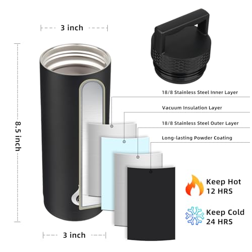 BJPKPK 18oz Insulated Water Bottle Stainless Steel Water Bottle with Handle - color: Black, style: 18oz