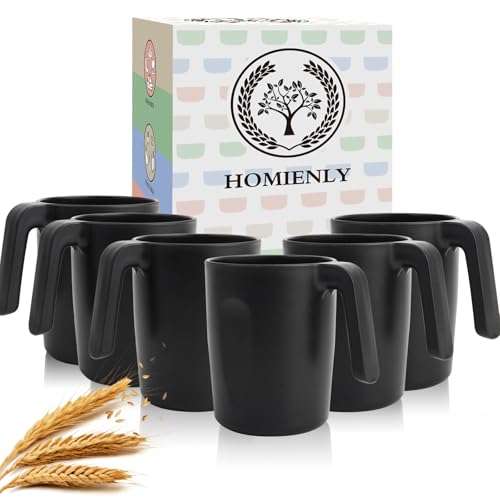 Homienly Unbreakable Coffee Mug Set - 6 Wheat Straw Reusable Cups | Dishwasher Safe Drinking Glasses | Alternative to Plastic Mugs & Glass Cups 16 oz for Camping, Kitchen (Black) - color: Black-Handle, size: 16 Ounces