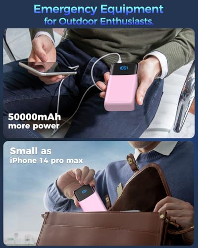 Portable Charger Power Bank 50000mAh, PD 30W and QC 4.0 Fast Charging - color: Pink
