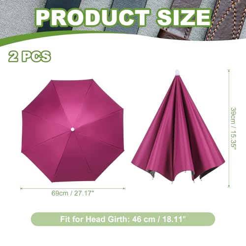 Umbrella Hat, Fishing Hat Hands Free Waterproof Adjustable Sun | Rain Cap Elastic Band Fit Camping - color: Rose Red