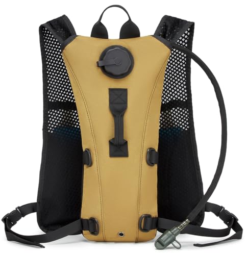 Running Hydration Pack Vest Lightweight with 3L Water Bladder Backpack Bag BPA Free for Hiking Marathon Cycling - color: Tan Brown Khaki