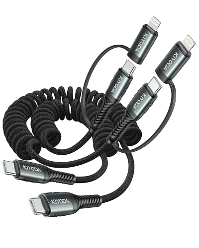 Coiled USB C to USB C and Lightning Cable 2 in 1, 3FT 2Pack Braided Cord | Fast Charging Type C Car Charger for iPhone 17 16 15 14 13 12 11,iPad, Samsung Galaxy, Google Pixel, Moto, TCL Phones - color: Black, size: 3FT - 2Pack, style: 2in1 USB C and Light