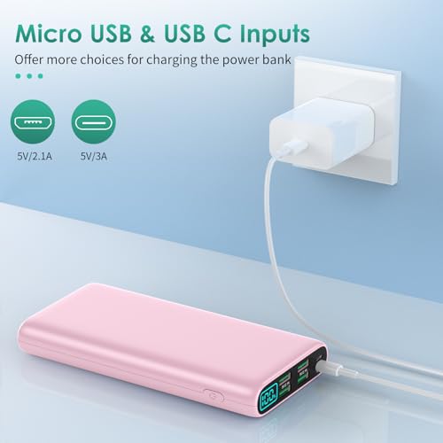 Portable Charger 38800mAh,LCD Display Power Bank,5 USB Outputs Battery Pack Backup, USB-C 3A in&out Travel Essential Portable Phone Charger For iPhone 17/16/15/14/13 Pro/12,Android Samsung Galaxy-Pink - color: Pink