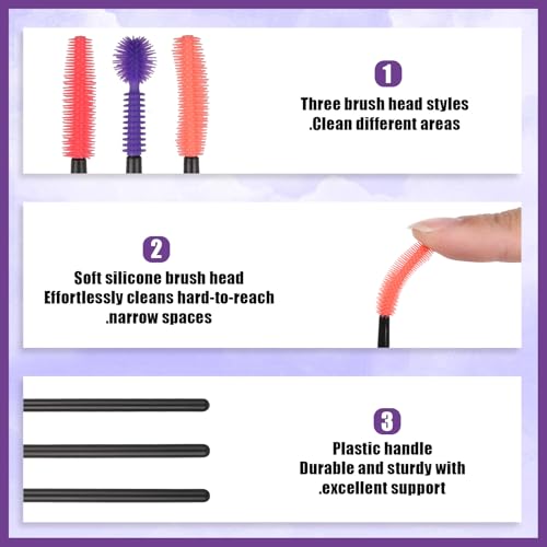 12 Pcs Silicone Nook and Cranny Brush Crevice Cleaning Brushes 3 Styles Sewing Machine Cleaning Brushes Tiny Brush for Sewing Machine, Keyboard, Small Spaces, Orange Purple Red