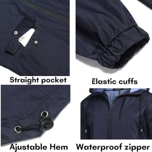 COOFANDY Men's Long Raincoat Ligtweight Rain Jacket Waterproof Outdoor Jackets with Hood - color: Navy Blue, size: XX-Large