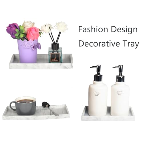 DNC Silicone Bathroom Tray for Counter, 2PC 7.9" Small Vanity Tray for Countertop, Kitchen Sink Soap Tray for Dish Holder Dispenser Toilet Tank Desk Organizer - color: Marble-like(7.9"+7.9"), size: 7.9" x 3.9" x 0.7"