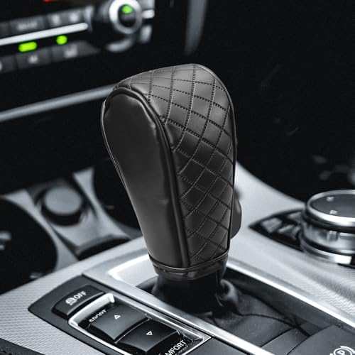 Leather Car Gear Shift Knob Cover, Car Shifter Cover, Anti-Slip Dust Waterproof Gear Shifter Stick Protector, Auto Automatic Shift Knob Handle Protector for Most Vehicles (Black) - color: Black