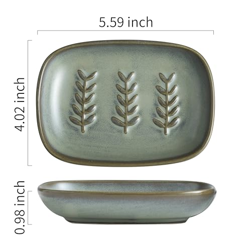 Miamolo Bar Soap Holder for Shower, Soap Dish for Bathroom, No Mushy Soap | Ceramic Soap Saver Tray for Vanity, Tub, Kitchen Sink | Long-Term Bathroom Use Pro-Environment, Housewarming Gift, Dark Green - color: Dark Green, size: Leaf Design