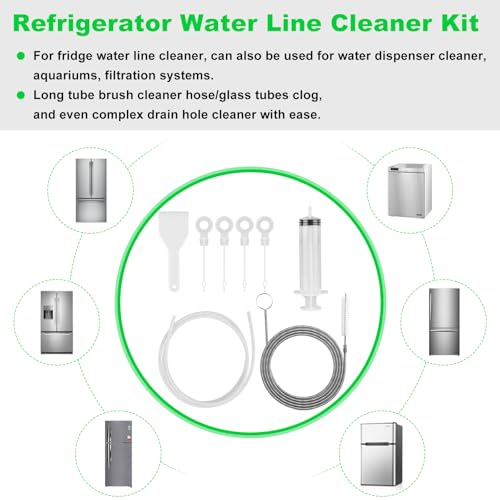 8 PCS Refrigerator Drain Cleaning Tool - Fridge Water Line Cleaner Kit | Include Long Tube Brush Cleaner, Fridge Waterline Buddy For Refrigerator Water Line Cleaner - Water Dispenser Cleaning Kit