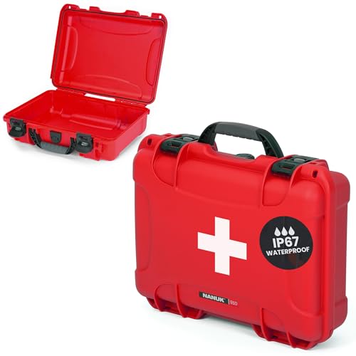 NANUK 910 Waterproof First Aid Box Empty – Durable, Medical First Aid Organizer Case, IP67-Rated, Dustproof, Impact-Resistant, and Floats (13.2" x 9.2" x 4.1") – Red