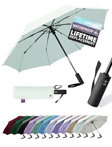 Windproof Travel Umbrella for Rain - 43" Compact Folding Umbrella, Reinforced Strong Frame, Lightweight Portable Parasol with UPF 100+ UV Sun Protection, Cruise Ship Essentials - color: 1-Mint