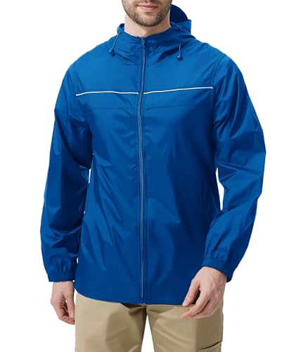ZITY Mens Rain Jacket with Lining Waterproof Lightweight Rain Coats Packable Hooded Windbreaker for Hiking Golf Cycling - color: Blue, size: Medium