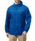 ZITY Mens Rain Jacket with Lining Waterproof Lightweight Rain Coats Packable Hooded Windbreaker for Hiking Golf Cycling - color: Blue, size: Medium