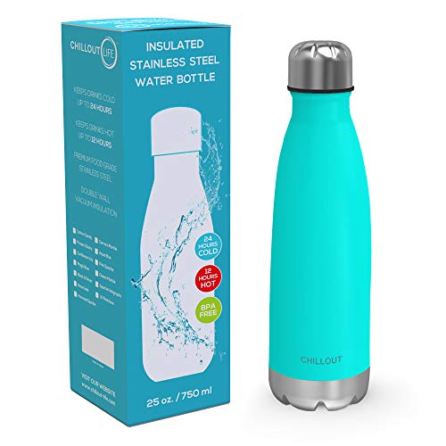 CHILLOUT LIFE 25oz Insulated Stainless Steel Water Bottle, Leak Proof - color: Aqua Blue