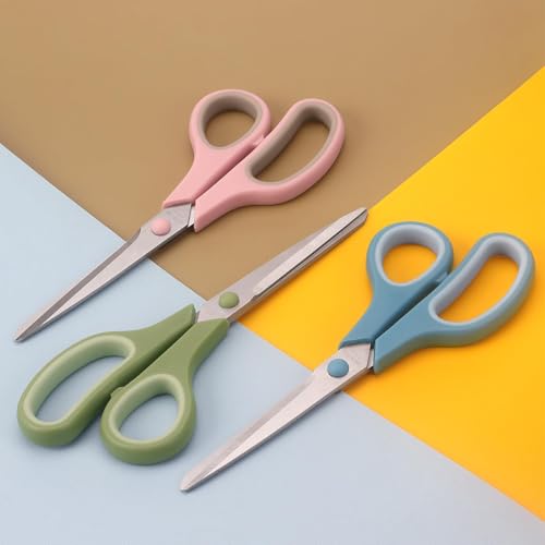LONGKEY 8.5" Pastel Scissors 3-Pack, Ultra Sharp Stainless Steel - color: Pastel Green, Pink, Blue