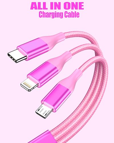 3 in 1 Multi Charging Cable for Multiple Devices Fast Charge Cord 2Pack 4FT | Car Travel Essentials,MFI Certified Universal Phone Charger with Type C/Micro USB/Lightning for iPhone17-5 iPad Android Rose - color: Rose-4ft