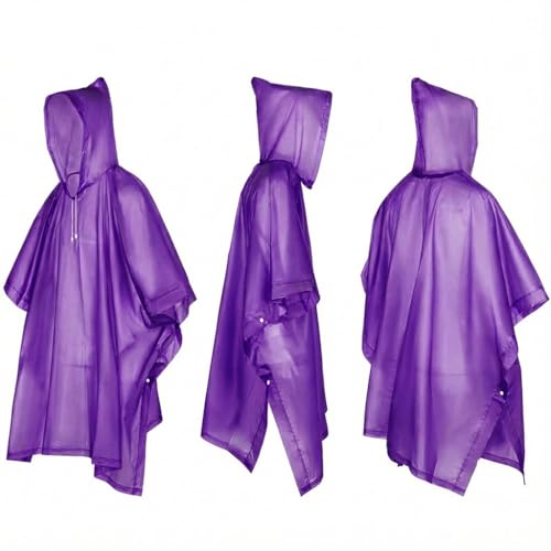 UPSEN Rain Ponchos for Adults, 2 Pcs Reusable Raincoats Coats Jackets Emergency for Women Men with Hood - color: Purple