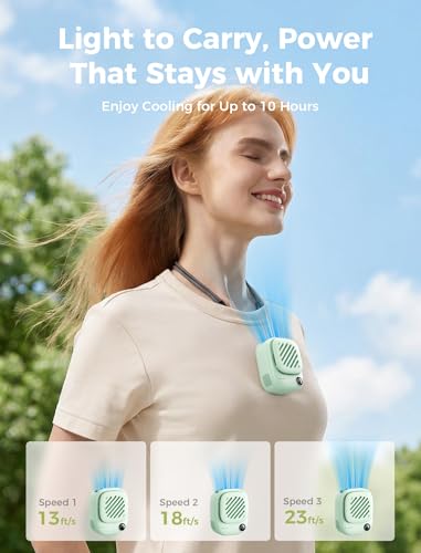Aecooly Mini Portable Neck Fan, Mighty Hands Free Fan, Magnetic Fit - color: Green, size: Magnetic