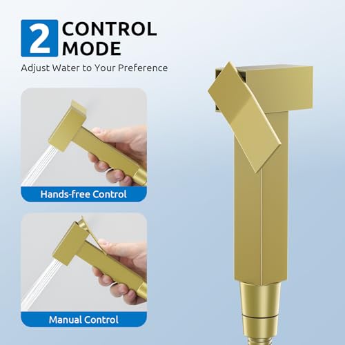 Arofa Built-in Hot and Cold Bidet Sprayer, Hands-Free Control, Brushed Gold - color: Gold, size: Built-in Hot & Cold Water Modes-Square