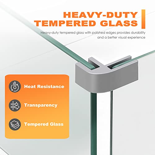 NUU GARDEN 27.6'' x 11.7'' x 6.5" Rectangular Fire Pit Wind Guard, Transparent Tempered Glass, Polished Aluminum Brackets, 3M Anti-Slip Pads, Fit for Best Choice 52-inch Fire Table WG01 - size: 27.6 x 11.7 x 6.5