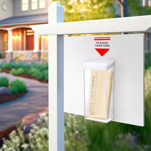 Remerry 1 Pcs Outdoor Brochure Holder 4 x 9 Inch Waterproof Wall Mount with Take One Sticker Literature Box with Clear Pamphlet Holder Acrylic Brochure Flyer Display Map Menu Envelope (White) - color: White