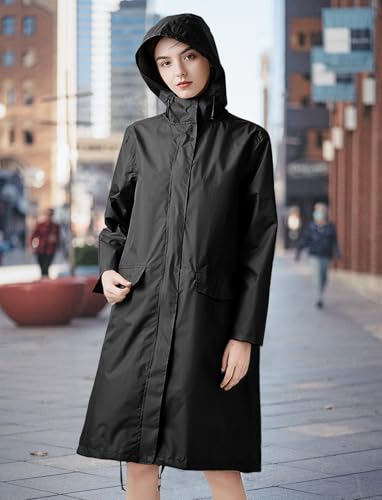 ANYOO Waterproof Rain Poncho Lightweight Reusable Hiking Hooded Coat Jacket for Outdoor Activities - color: Black