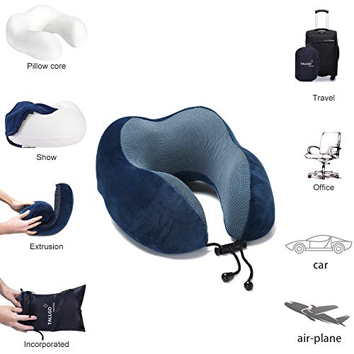 TALLGO Travel Pillow, Best Memory Foam Neck Pillow Head Support Soft Pillow for Sleeping Rest, Airplane Car & Home Use (Dark Blue) - color: Dark Blue