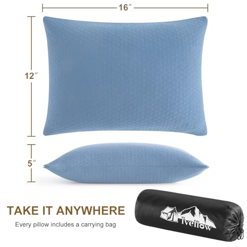 Ivellow Memory Foam Travel Pillow Compressible Camping Pillow for Sleeping Shredded Memory Foam Pillow Compact Firm Supportive Travel Pillow for Adults Kids Outdoor Hiking Essential Gear Blue-S | Compact shredded memory foam pillow,medium firm support, so