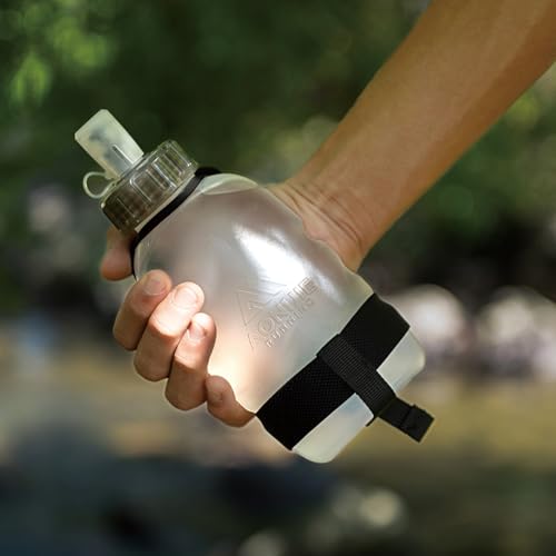 Running Water Bottle Handheld Plastic Flask Hydration Vest Packs Waist Belt Replacement for Runners Marathon Cycling Hiking - color: 02 Water Bottle with Strap - 420ml/14.2oz - 1 Pack