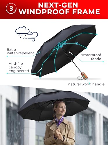 Raintrend Windproof Travel Umbrellas for Rain Automatic +10% Bigger Canopy Strong Frame Compact Folding Portable Umbrella for Women Men Backpack Purse - color: A3 Black&Black