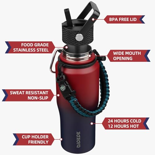 BJPKPK 23oz Insulated Water Bottle with Straw Lid, Stainless Steel Bottle - color: Charming Red, style: 23oz