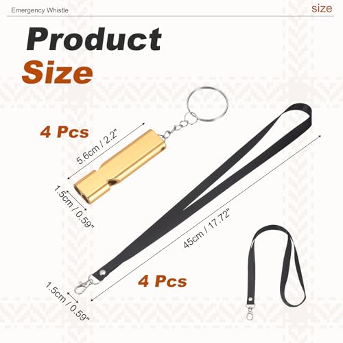 Emergency Whistle, Aluminum Survival Whistles with Lanyard and Keychain Loud Safety Rescue Signaling - color: Gold