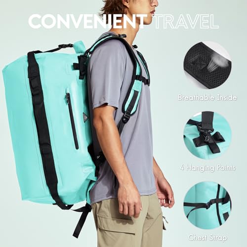 Haimont IPX7 Waterproof Roll-Top Dry Duffel Backpack | 60L/90L Sizes, 500D Tarpaulin, Welded Seams, Mesh Pockets, Boating & Kayaking - color: Ocean Green, size: 60L