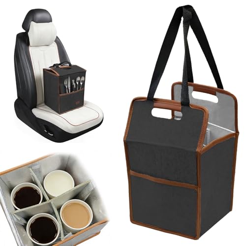4 Cup Reusable Drink Carrier Portable Insulated Coffee Bags with Handle - color: Black, size: 4 Cup