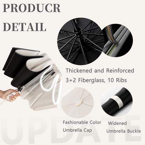 erised's bifrost Travel Folding Inverted Umbrella, Compact Reverse With Reflective Stripe,Auto Open/Close, UPF 50+ UV Protection, Large Canopy, 10 Ribs,Rain & Sun,Suitable for Men, Women,Backpack/Car - color: Grey