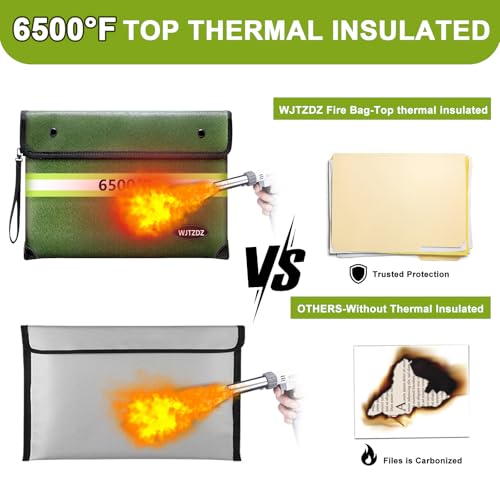 Upgraded Fireproof Money Bag, 10 Layers of Heat Insulated Materials, 6500F Fireproof, Waterproof Zipper, Reflective Strip, Document Bag with Handle for Cash, Important Documents - color: Deep Green, size: Medium Size